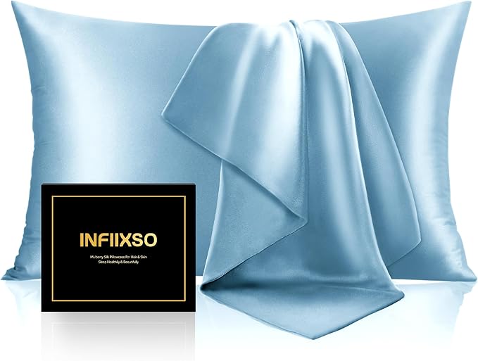 INFIIXSO Mulberry Silk Pillow Cases King Size Set of 2, Silk Pillowcase by INFIIXSO