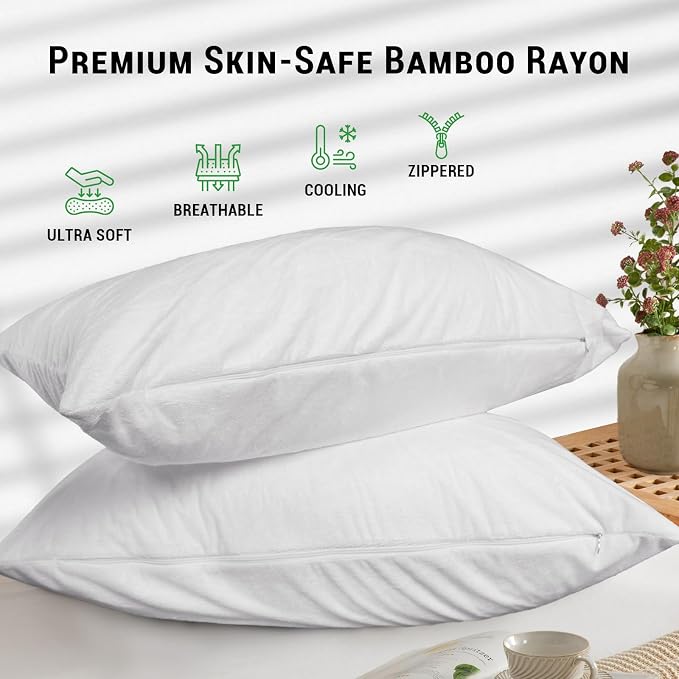 Gogreen Bamboo Rayon Waterproof Pillow Protector, Breathable Pillow Cover - Image 2