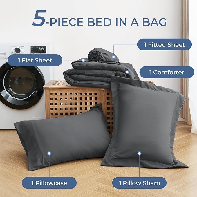 Sasttie Twin XL Comforter Set, 5 Pieces Twin XL Bed in a Bag, Complete Bedding - Image 6