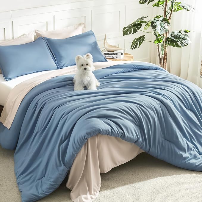 Litanika Oversized King Comforter Set Grayish Blue Super King Plus Size by Litanika