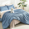 Litanika King Comforter Set Grayish Blue, 3 Pieces Lightweight Solid Bedding by Litanika