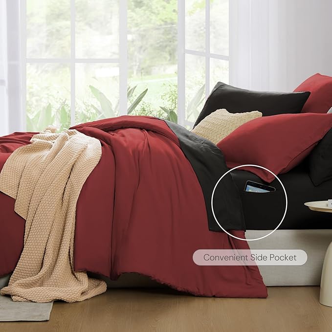 WRENSONGE Full Size Comforter Sets, 7 Pieces Bright Red Bed in a Bag - Image 7