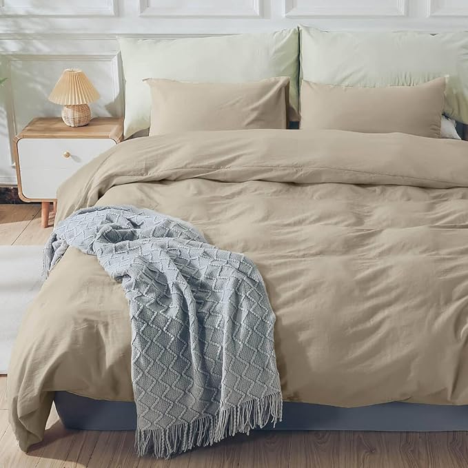 NEXHOME PRO Duvet Cover Set Oversized Queen 92"x98" Linen Feel Textured Organic - Image 7
