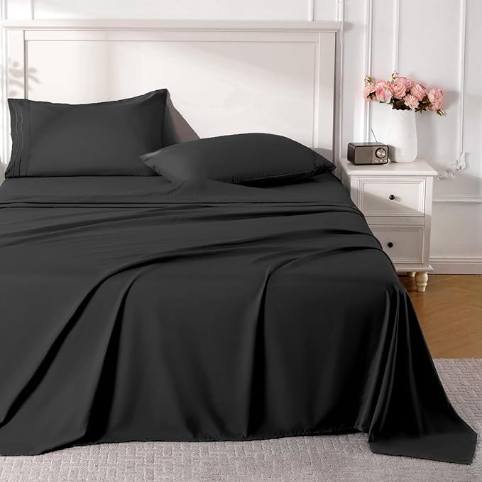 ROSE&RISY Black Full Sheet Set, 4 Pieces Soft Bedding Queen Sheet Set, by ROSERISY