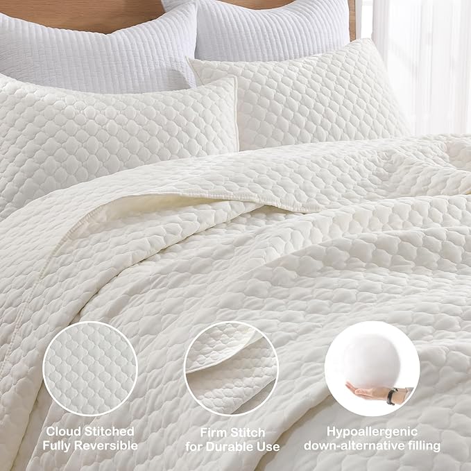 HORIMOTE HOME Cream Quilt Queen Size, Lightweight Quilts - Image 3