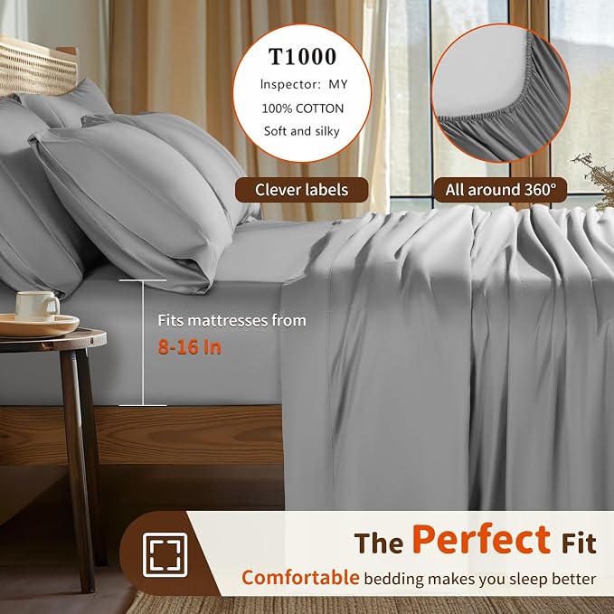 LBRO2M 1000 Thread Count 100% Egyptian Cotton Sheets Set 6 Piece Sets - Image 3