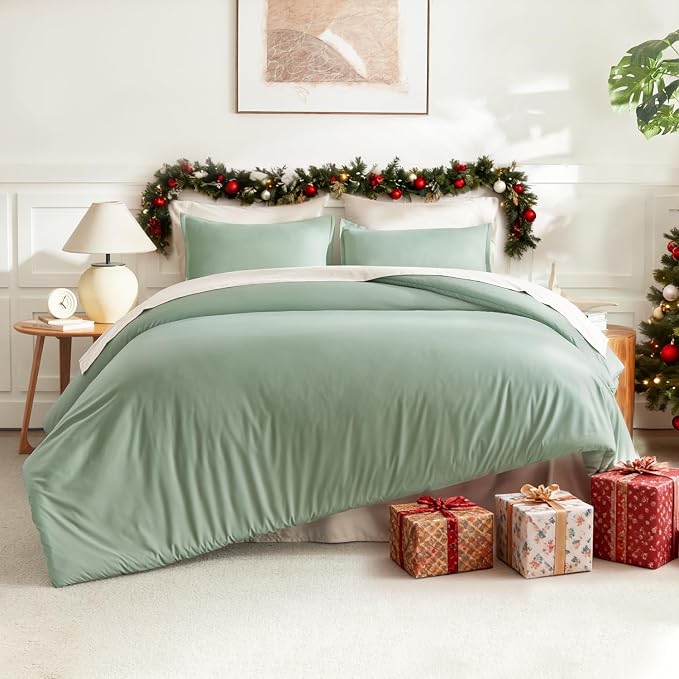 Litanika Oversized King Comforter Set 120x120, 3 Pieces Sage Green Super King - Image 6