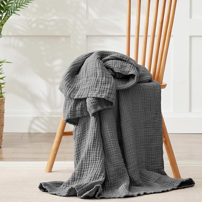 100% Cotton Muslin Blanket Queen 90" x 90", Breathable and Lightweight Cotton - Image 8