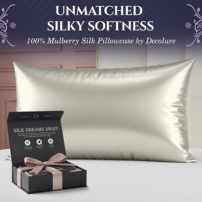 DECOLURE 100% Pure Mulberry Silk Pillow Case Standard Size – Highest Grade 30 - Image 2