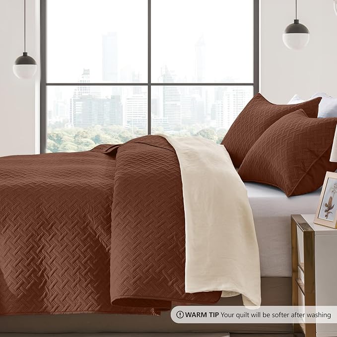 FLYMME Full/Queen Quilt Bedding Set, Modern Geometric Weave Stripe Pattern - Image 4