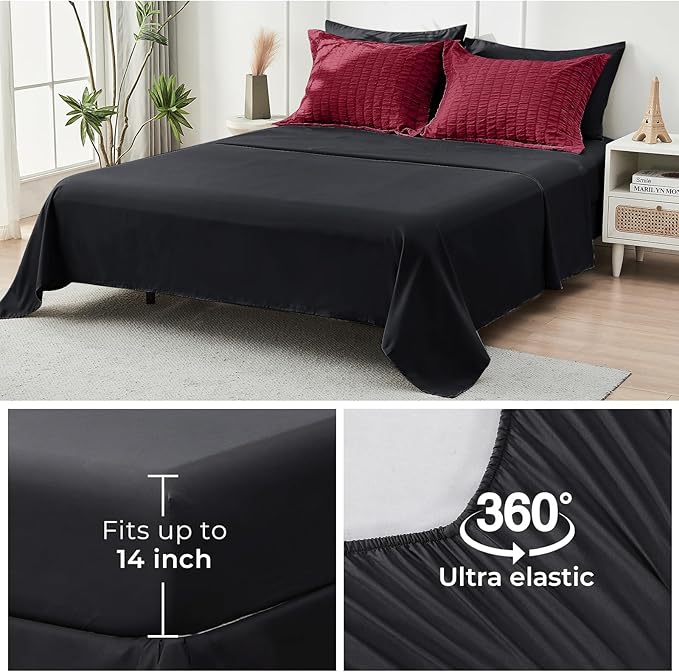 HYMOKEGE Red & Black King Size Comforter Set Seersucker 7 Pieces, All Season - Image 5