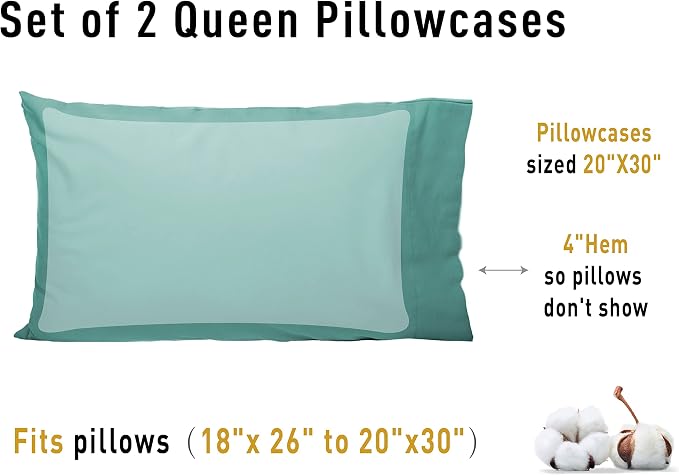 Sunflower Queen Pillowcases Set of 2, 100% Cotton Queen Pillow Cases 2 - Image 8
