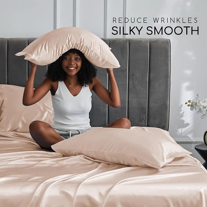 MR&HM Satin Bed Sheets, Twin XL Size Sheets Set - Image 3