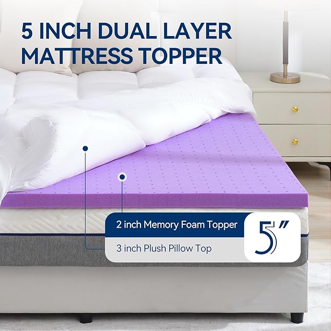 BDEUS Dual Layer 5 Inch Memory Foam Mattress Topper California King Size - Image 2