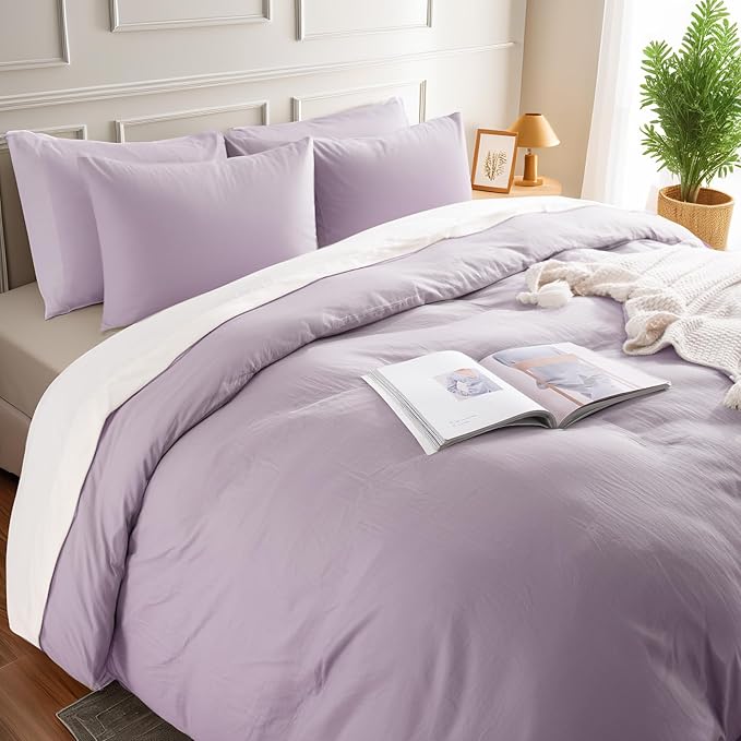 NEXHOME PRO Duvet Cover Set 100% Washed Cotton Full Size Linen Feel Textured - Image 4