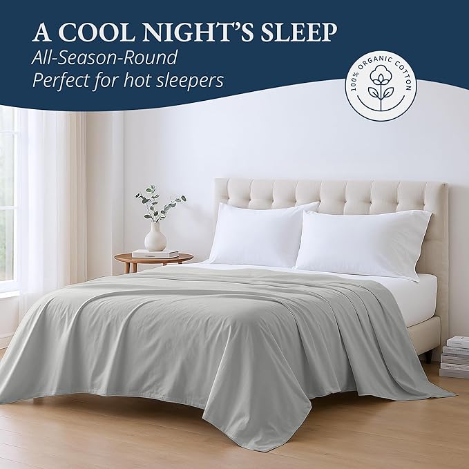 Lane Linen 100% Organic Cotton Queen Size Flat Sheet Only - Image 4