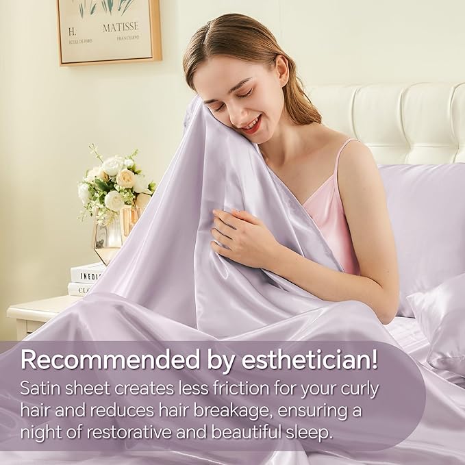 BEDELITE Satin Sheets Twin XL Size Bed Set, Luxury Soft Lavender Silky Sheets - Image 4