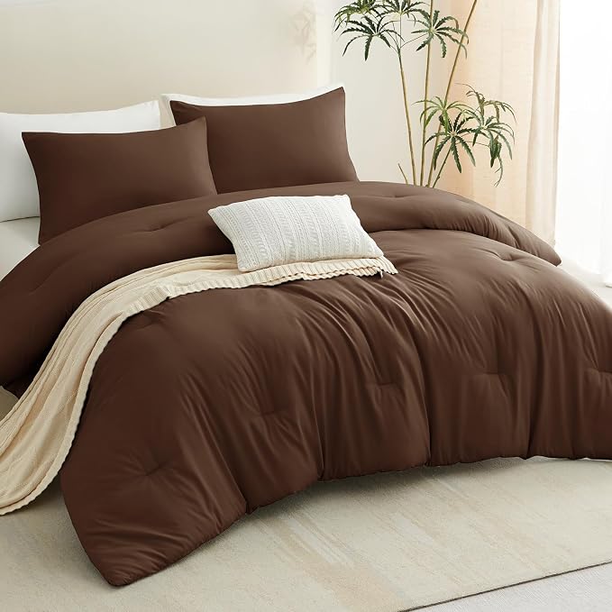 CozyLux Twin Comforter Set Brown, 2 Pieces Twin Extra Long Solid Breathable - Image 7