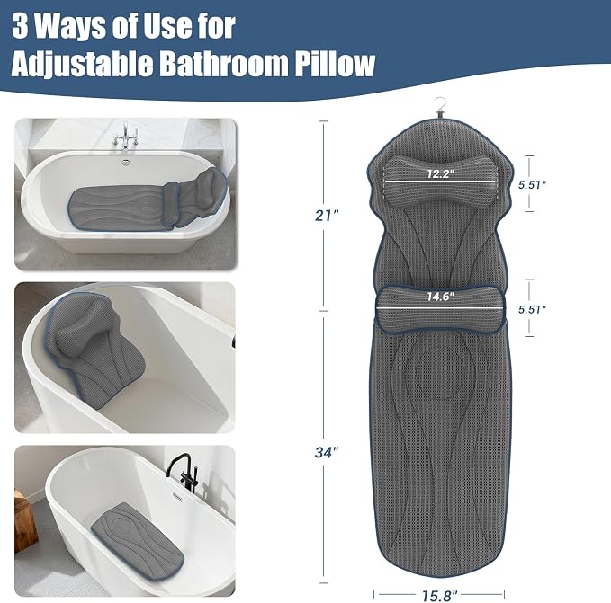 Full Body Bath Pillows for Tub Luxury Bathtub Pillow Cushion for Head, - Image 3