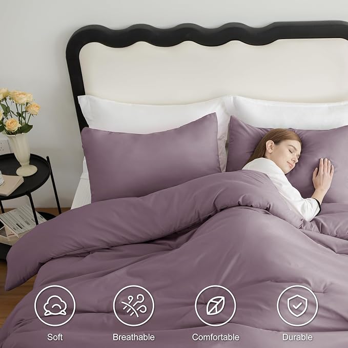 CozyLux Oversized King Comforter Set Dusty Purple, 3 Pieces 120x98 Solid - Image 5