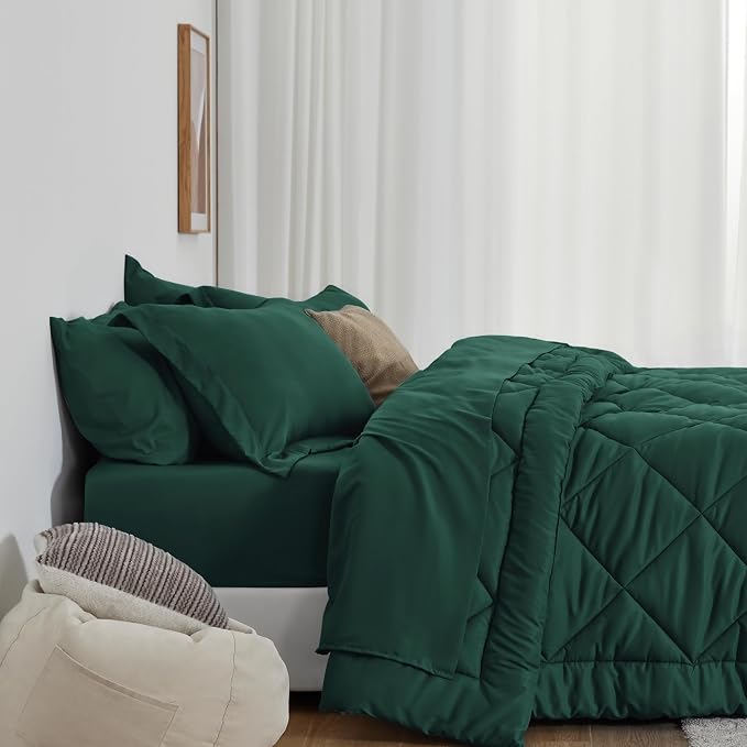 Love's cabin Twin Comforter Set Dark Green, 5 Pieces Twin Bed in a Bag - Image 8