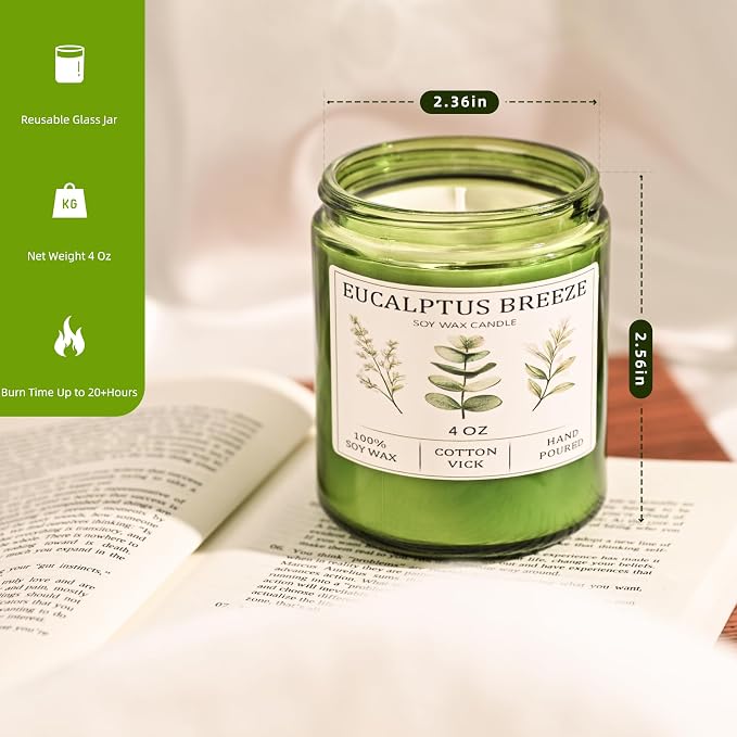 Eucalyptus & Mint Candles for Home Scented, 20 Hours Burn Soy Candle Gift for - Image 5