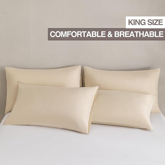 MINIPANDA Beige King Size Pillow Cases Set of 4 - Image 2