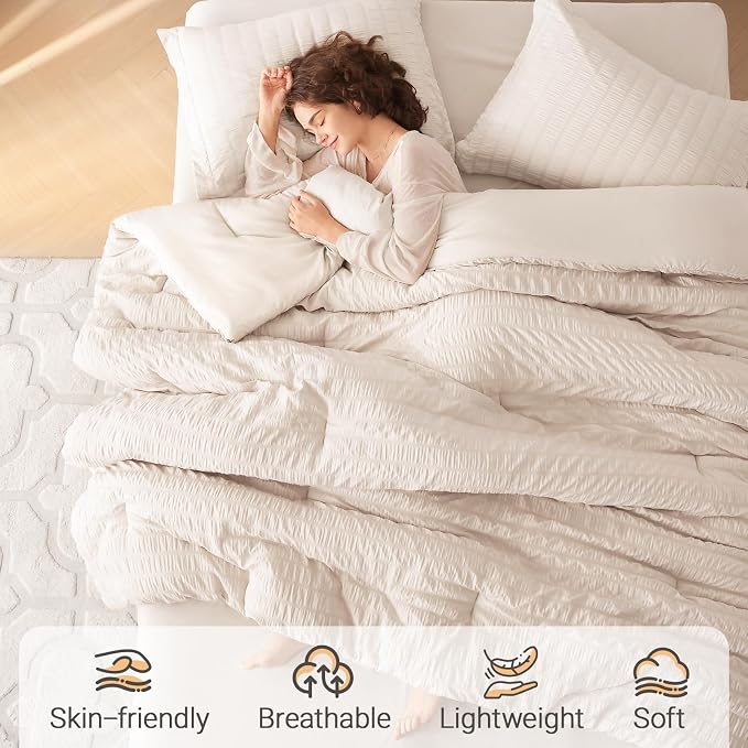MUXHOMO 5 Pieces Twin XL Comforter Set, Seersucker Bed in a Bag Twin XL Size - Image 2