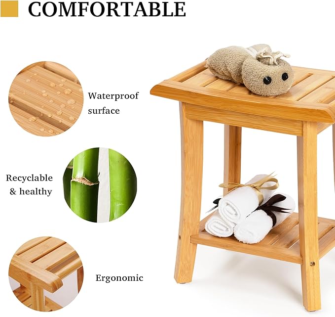 Unibambou Bamboo Shower Bench Inside Shower Stool - Image 5