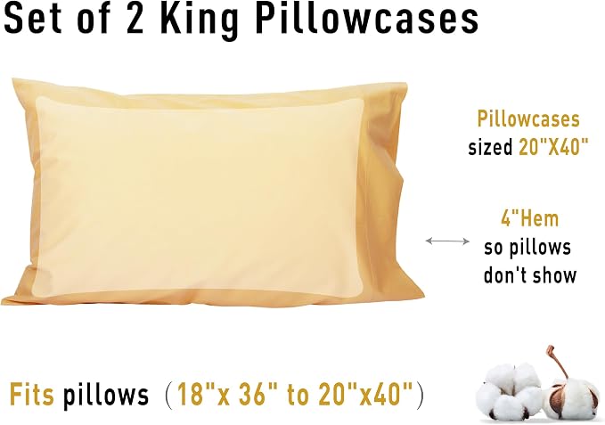 Sunflower King Pillowcases Set of 2, 100% Cotton King Pillow Cases 2, 20×40 - Image 8