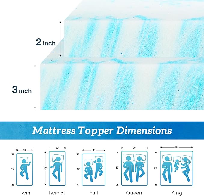 Sweetcrispy Mattress Topper Twin XL, 3 Inch Thick Memory Foam Gel Infused - Image 2