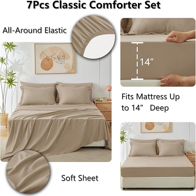 CozyLux King Size Comforter Set Taupe - Image 5