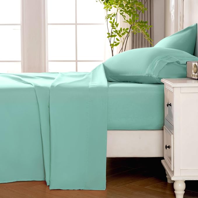 ROSE&RISY Light Green King Sheet Set, 4 Pieces Soft Bedding Sheet Set, - Image 3