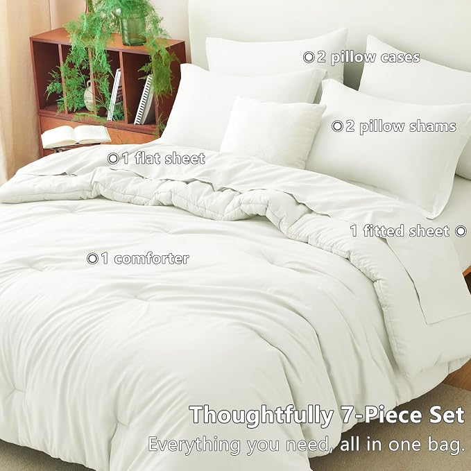 CozyLux King Size Comforter Set Ivory, 7 Pieces Bed in a Bag King Comforter Set - Image 6