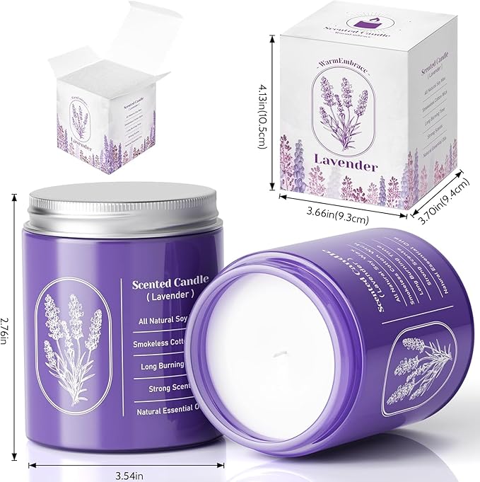 WarmEmbrace Lavender Jar Candles, 7.6 oz Purple Jar Candle, Natural Soy - Image 2