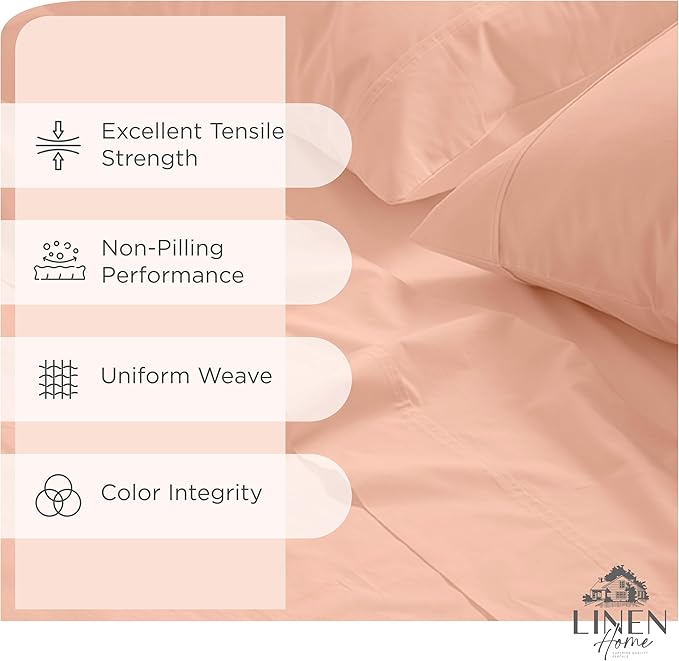 Linen Home 100% Cotton Percale Sheets Twin Size, Tropical Peach, Deep Pocket - Image 2