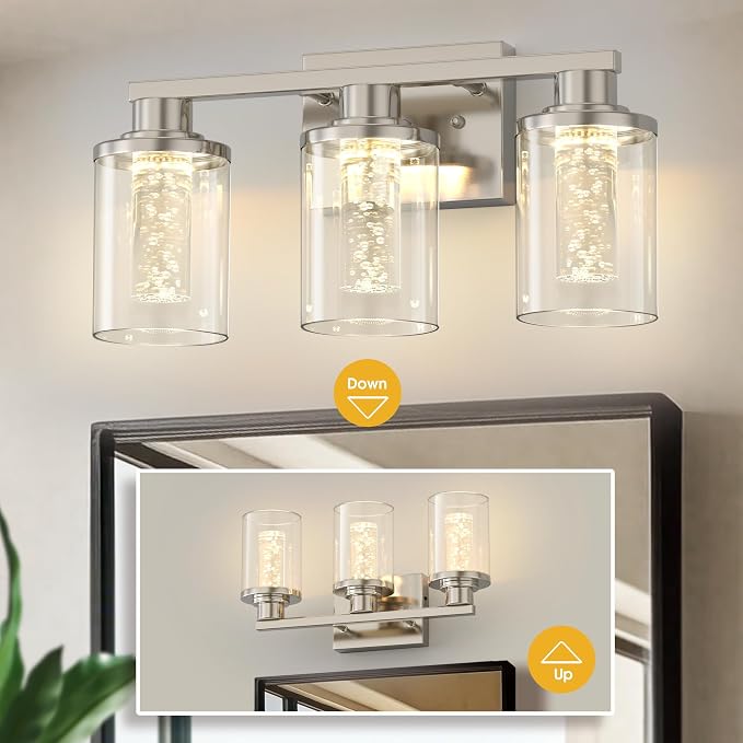 L LOHAS LED 3-Light Brushed Nickel Bathroom Light Fixtures, Crystal LED - Image 7