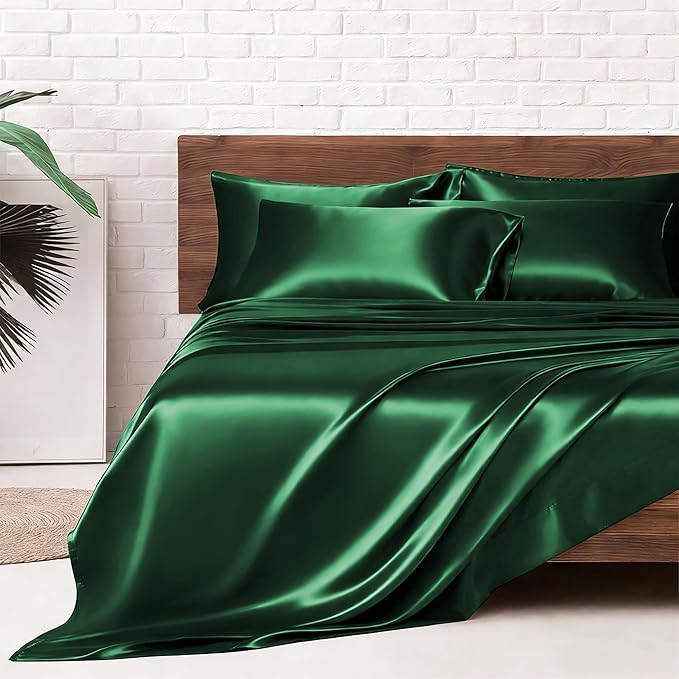 MR&HM Satin Bed Sheets, Queen Size Sheets Set by MRHM