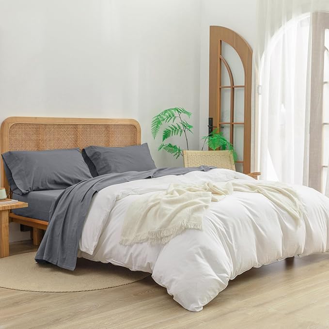 BESTOUCH Flat Sheet Only 100% Washed Cotton Linen Feel Wrinkle-Free, - Image 6