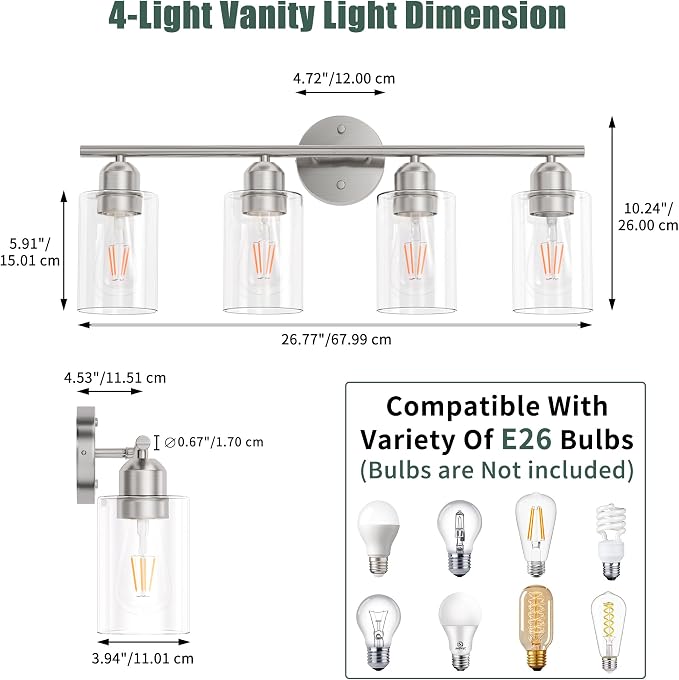 Espird Bathroom Vanity Light Fixtures Brushed Nickel, 4 Lights Rustic Farmhouse - Image 3