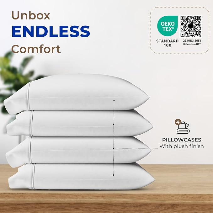 Thread Spread 100% Egyptian Cotton Pillow Cases Queen Size Set of 4 - Image 3