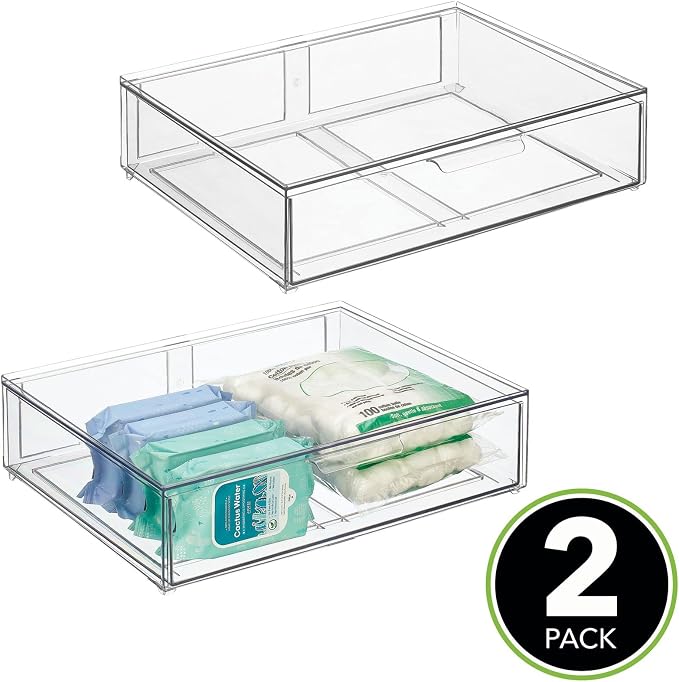 mDesign Wide Plastic Stackable Bathroom Storage Organizer Bin - Image 3
