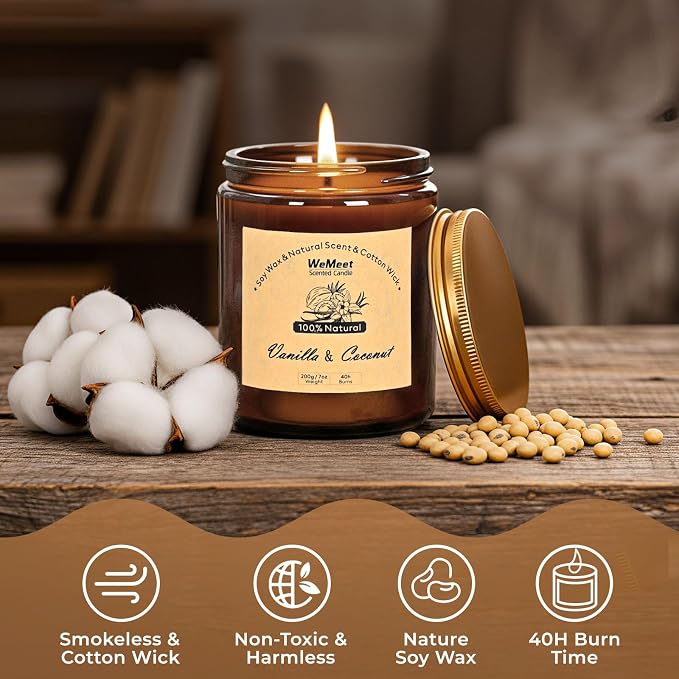 WEMEET Candles for Home Scented 2 Pack, Vanilla Scented Candle - Image 3