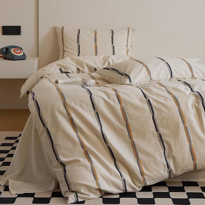 mixinni Cotton Linen Jacquard Duvet Cover Set King, 3-Piece Mid-Century Modern - Image 6