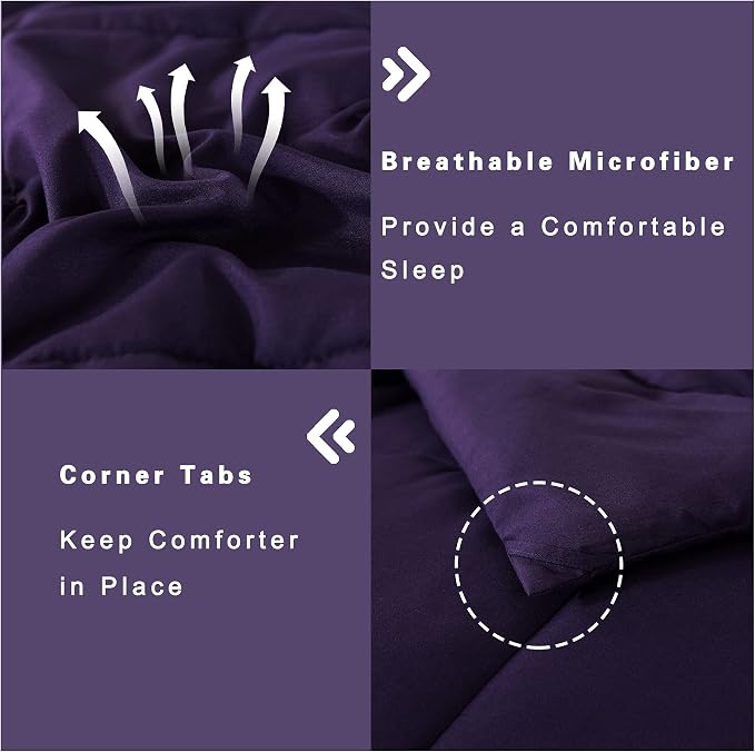 DOWNCOOL Full Size Purple Bedding Comforter Set - Image 5