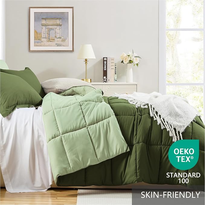 Homelike Moment King Size Comforter Set Olive Green, Lightweight Comforter Sets - Image 3
