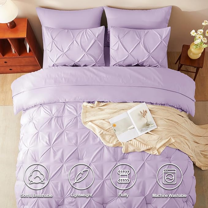 CozyLux Full Size Comforter Sets Lavender, 7 Pieces Bed in A Bag Light Purple - Image 2