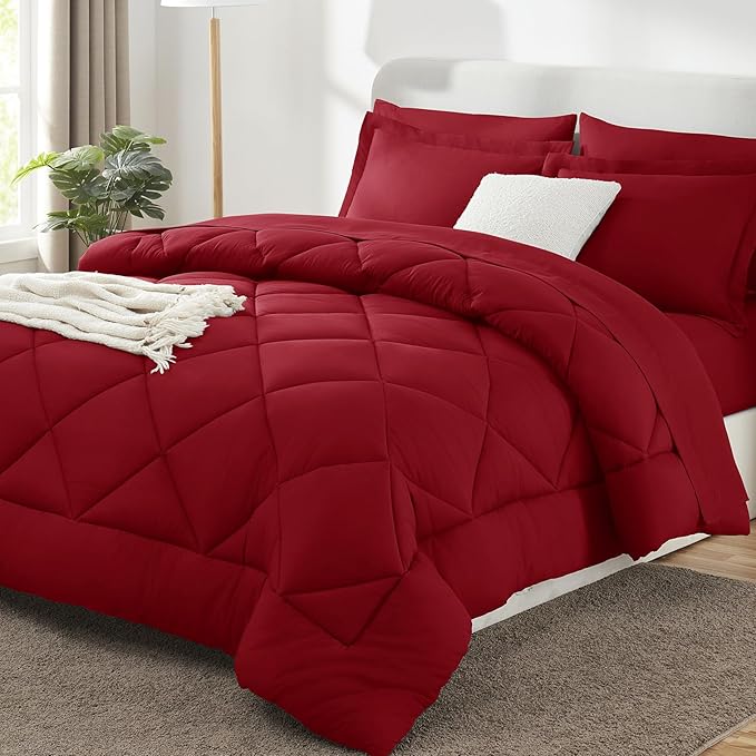 CozyLux Queen Comforter Set Dark Red by CozyLux