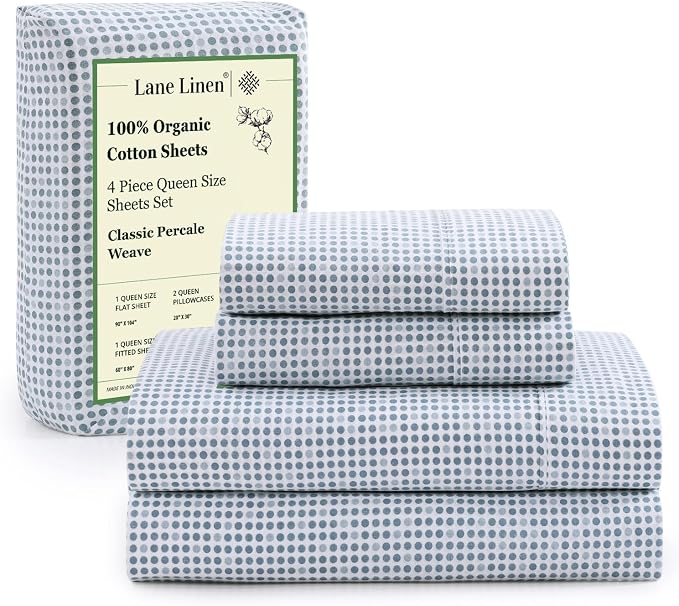 LANE LINEN Eco Friendly 100% Organic Cotton Queen Bed Sheets Set, Printed by LaneLinen