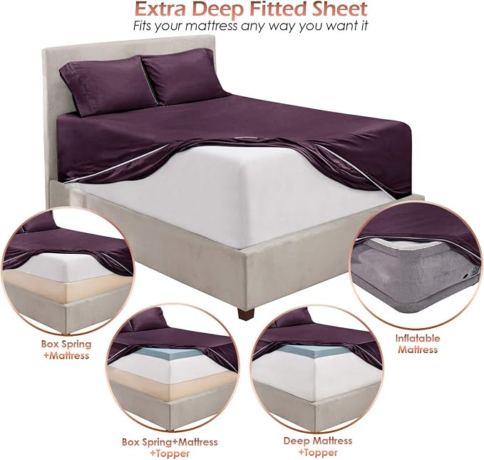 Hearth & Harbor Luxury Soft 6 Piece Bed Sheet Set Extra Deep Pocket Fitted - Image 6